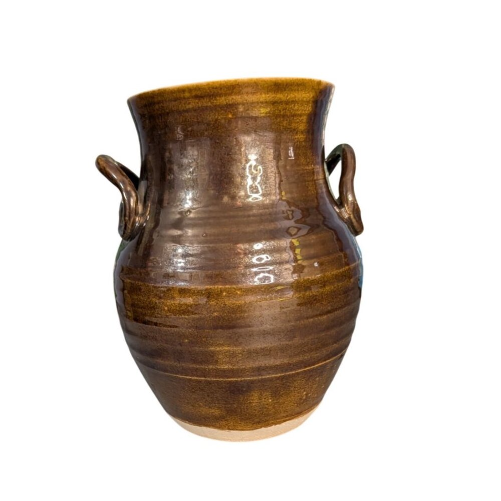 Whiskey Creek Pottery Jug Vase 8.25" Signed by S. Kammerer Brown Bronze Hand thr